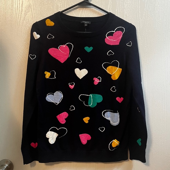 NWT Talbots Navy Hearts Lightweight Sweater Valentines Petite Small - Picture 1 of 6